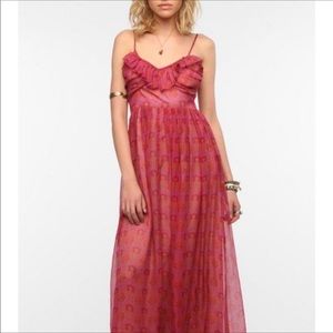 Staring at stars silk ruffled maxi dress
